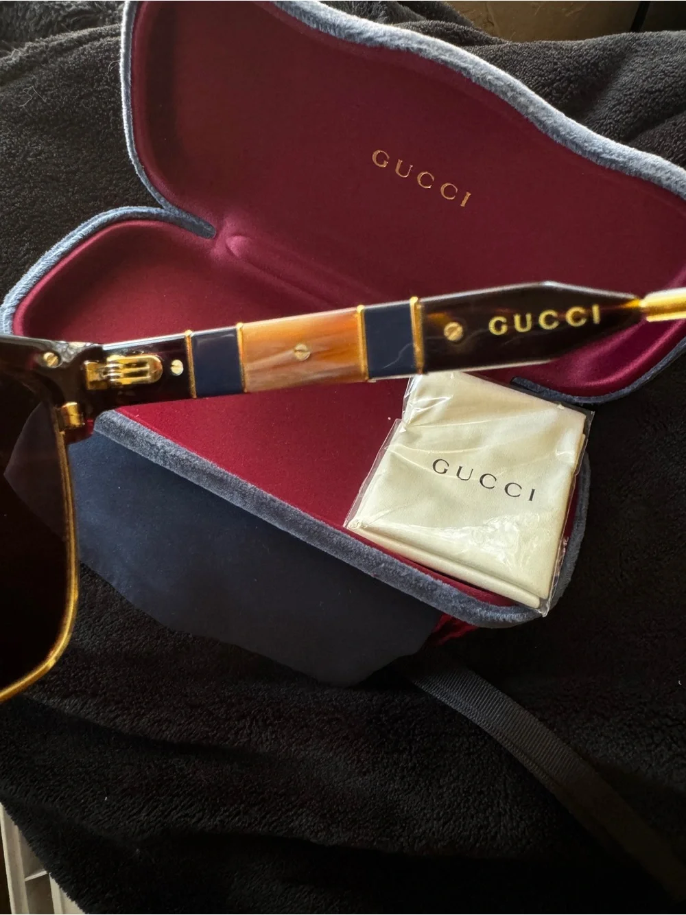 Gucci GG0241S 002 Square Web Sunglasses Gold/Black - Excellent Condition